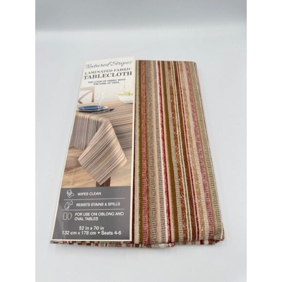 NWT Textured Stripes Laminated Fabric Tablecloth 52" X 70" - Picture 1 of 4